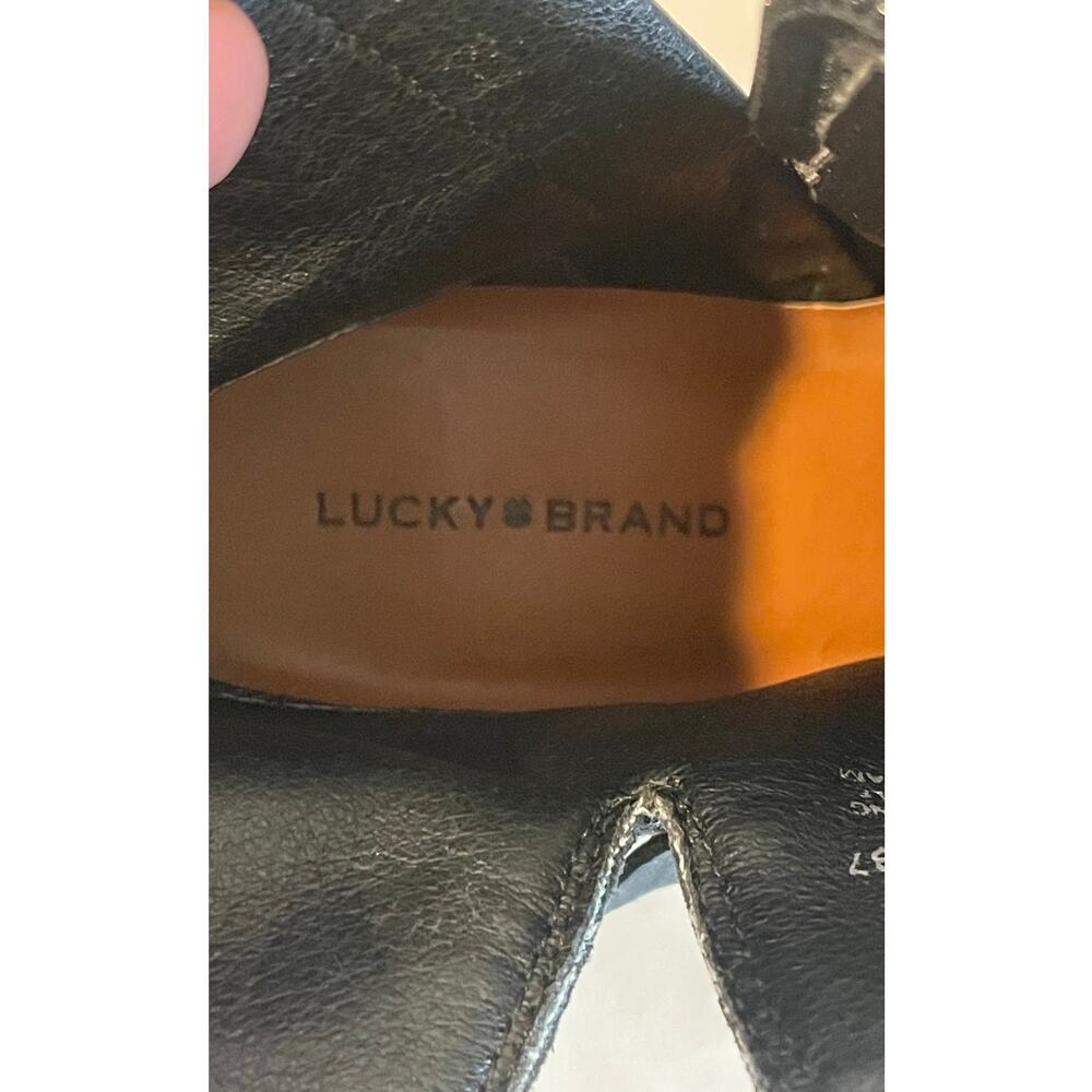 Lucky Brand Slyvin Black Leather Harness Moto Boots Lug Sole Block Heel 6.5 - Picture 8 of 8